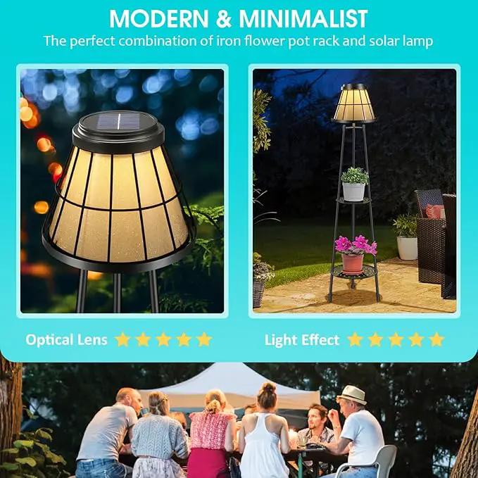 2 Pack Solar Lights Outdoor with Plant Stands, Solar Floor Lamp Metal Tripod Patio Lights for Garden Yard Pathway Driveway Front/Back Porch Decoration by GreenHaven Gardens