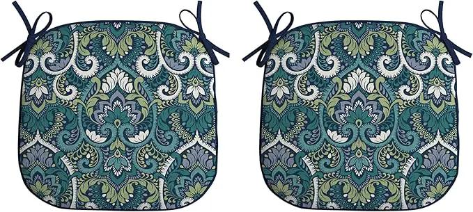 Arden Indoor/Outdoor Foam Seat Pad, 2 Pack, 17 x 16, Patio Cushion, Water Repellent, Fade Resistant, Foam Cushion Sapphire Aurora Blue Damask by GreenHaven Gardens
