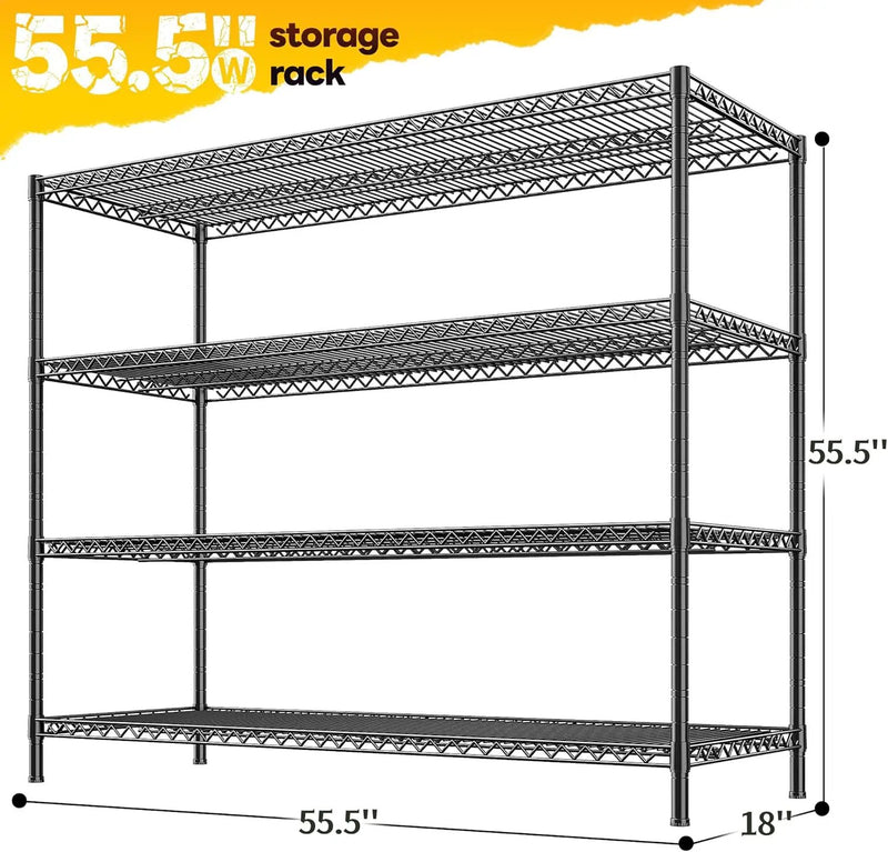 REIBII 2560LBS Storage Shelves 55.5"W Metal Shelving Unit 4 Tier Wire Shelving Commercial Adjustable Garage Shelving Heavy Duty for Storage Rack for Pantry, Garage, Kitchen,55.5"W x 18"D x 55.5"H,2PCS by GreenHaven Gardens