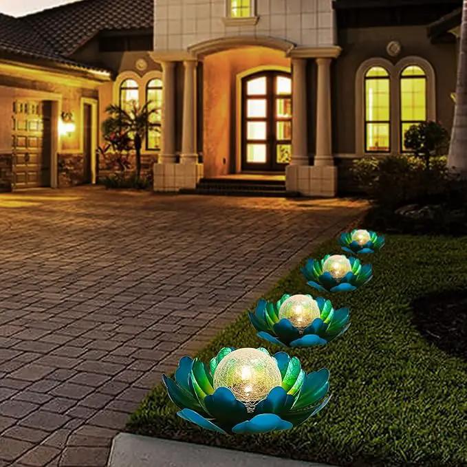 WNP Solar Powered Outdoor Decorative Lights Waterproof Lotus Flower with Crackle Glass Globe and Metal Base for Garden Patio Pathway Yard Tabletop Decor,Birthday Gift for Mom Sister Grandma by GreenHaven Gardens