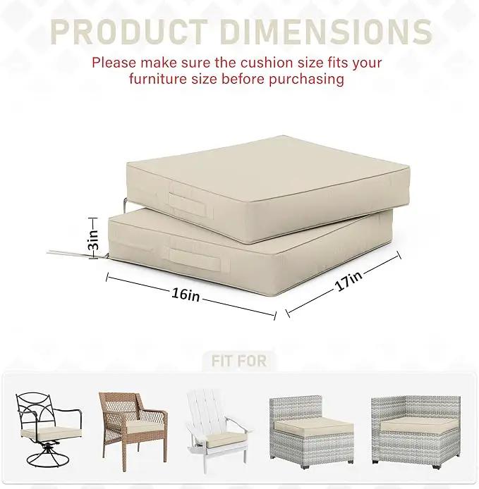 Patio Chair Cushions 17 X 16 X 3 Inch Waterproof Outdoor Seat Cushions for Patio Furniture, Outdoor Sofa Couch Pads with Ties & Handle, Set of 2, Cream by GreenHaven Gardens