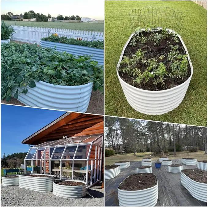 A ANLEOLIFE 8x4x2ft Galvanized Raised Garden Bed Kit, Oval Metal Deep Root Planters for Outdoor Plants Vegetables Flowers Herb, Large Bottomless, 478 Gallon Capacity- Antique White by GreenHaven Gardens