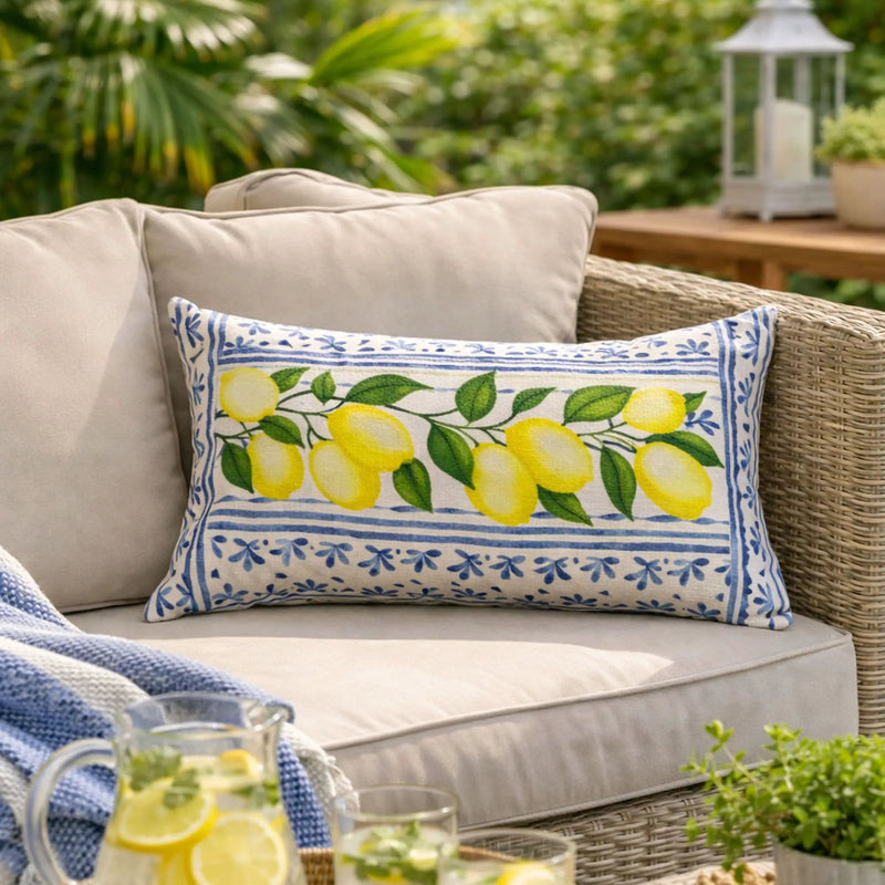Summer Fresh Lemon Lumbar Outdoor Pillows - Multi by HouseOfZazla