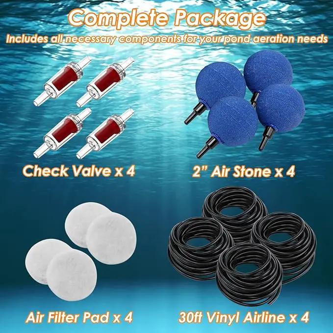 Pond Aerator Pump Pond Aeration Kit with Check Valves Air Stones Airline Tubing, All-in-1 Pond Deicer Pond Air Pumps for Outdoor Ponds up to 2000 Gallon by GreenHaven Gardens