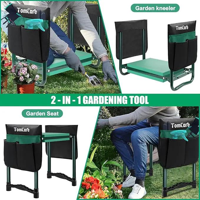 TomCare Garden Kneeler and Seat 10.64” Wider Larger Soft Kneeling Pad Garden Bench with 2 Large Tool Pouches Heavy Duty Garden Stool Foldable Tools Gardening Gifts for Women Men Gardeners by GreenHaven Gardens
