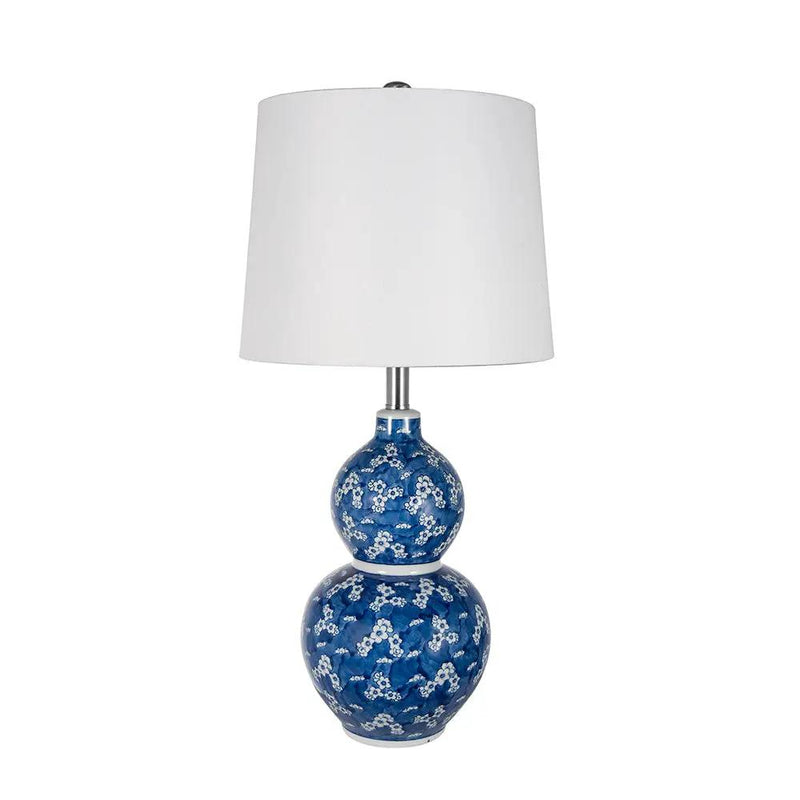 D13x25.7' Blue and White Round Two-Tiered Ceramic Vase Lamp by HouseOfZazla