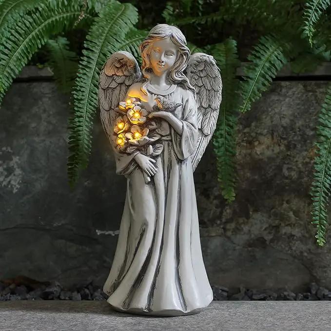 Solar Angel Statue for Outdoor, Angel Figurine with Resin, Outdoor Decor for Patio Lawn Yard Porch, Garden Gift by GreenHaven Gardens