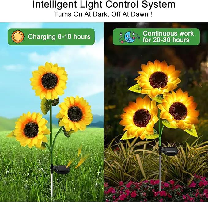 2 Pack Sunflower Garden Lights + 2 Pack Aluminum Ball Garden Lights by GreenHaven Gardens