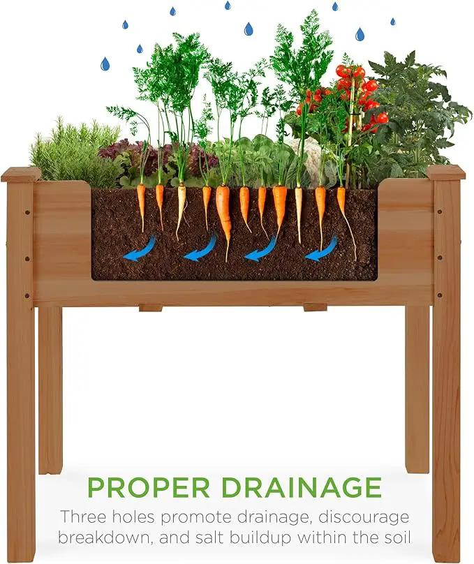 Best Choice Products 34x18x30in Raised Garden Bed, Elevated Wood Planter Box Stand for Kids, Backyard, Patio, Balcony w/Bed Liner, 150lb Capacity - Acorn Brown by GreenHaven Gardens