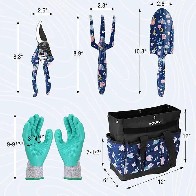 WORKPRO 5PCS Garden Tool Set, Aluminum Heavy Duty Gardening Tool Set with Garden Tool Bag, Outdoor Garden Hand Tools, Blue Insect and Flower by GreenHaven Gardens