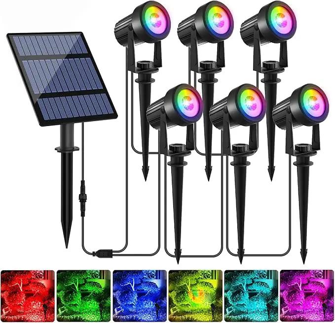 T-SUNUS Solar Spot Lights Outdoor Color Changing 6-in-1, Solar Landscape Spotlights RGB Lighting Waterproof IP65 Wall Lamp 9.8ft Cable for Patio Pathway Yard Garden Holiday (Multi-Color) by GreenHaven Gardens