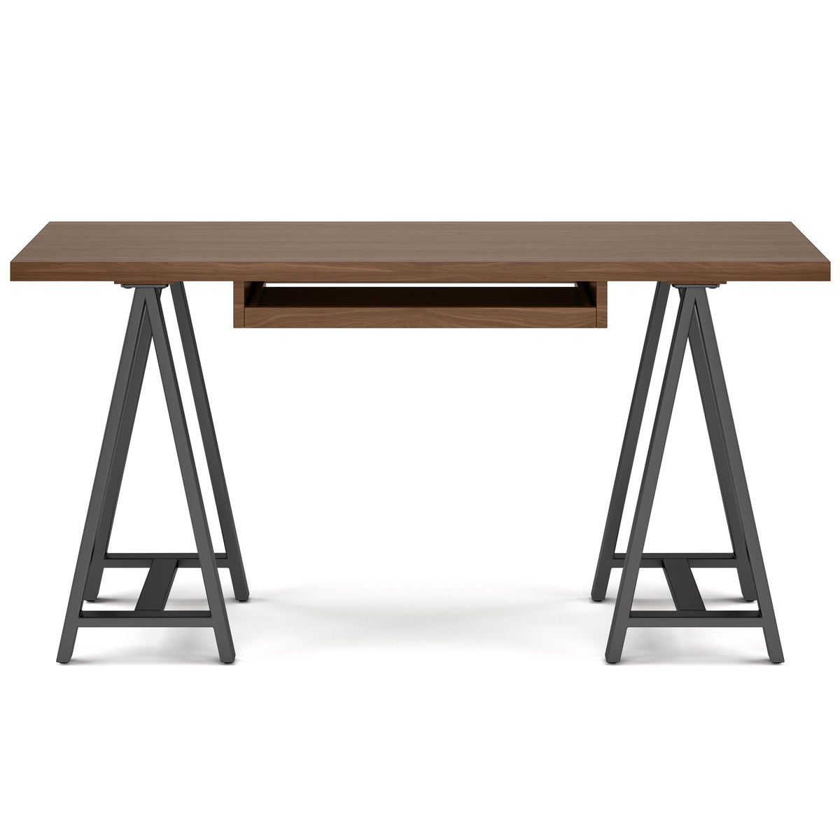 Handcrafted Solid Writing Desk with Sawhorse Metal Supports - Dark Brown, photo 8 of 13