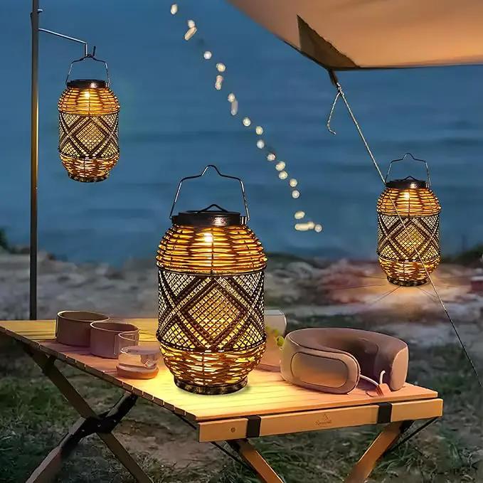 2 Pack Solar Lanterns Outdoor Waterproof,Rattan with Metal Hanging Solar Lights Boho Lanterns Decorative Lights with Handle for Patio Pathway Courtyard Tree Garden Yard Fence by GreenHaven Gardens