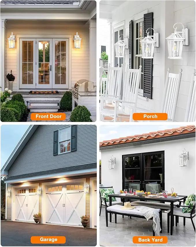 VIANIS Outdoor Porch Lights - Dusk to Dawn Exterior Wall Lights, 100% Anti-Rust Aluminum Waterproof, White Sconce Lanterns for Garage by GreenHaven Gardens
