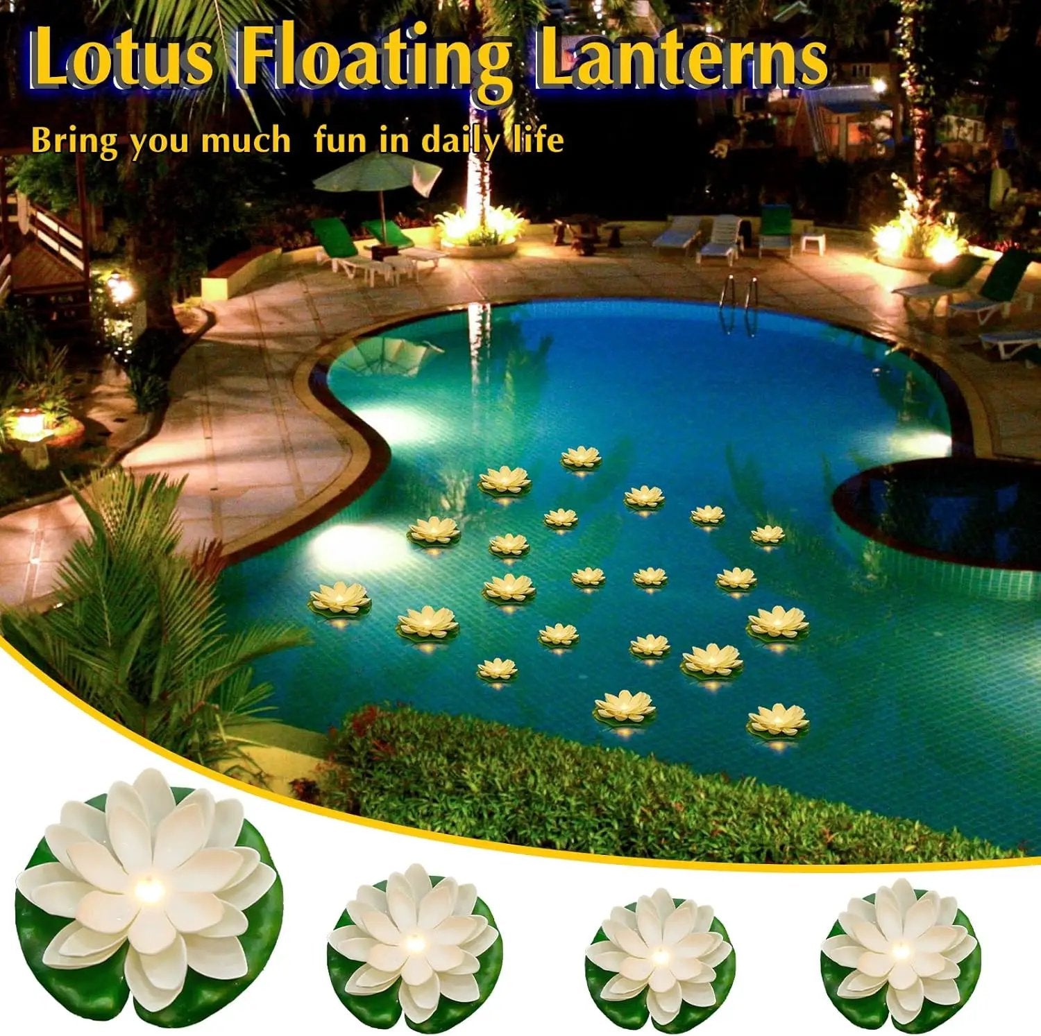 Liliful 36 Pcs Diwali Lotus Decoration Floating Lights Lotus Artificial Floating Flowers for Pool with LED Lights Battery Operated for Indian Puja Ganesh chaturthi Diwali(3.94, 5.91 Inch,White) by GreenHaven Gardens