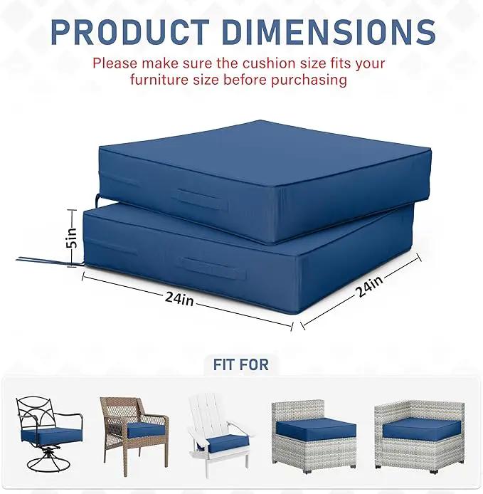Patio Chair Cushions 24 X 24 X 5 Inch Waterproof Outdoor Seat Cushions for Patio Furniture, Outdoor Sofa Couch Pads with Ties & Handle, Set of 2, Blue by GreenHaven Gardens