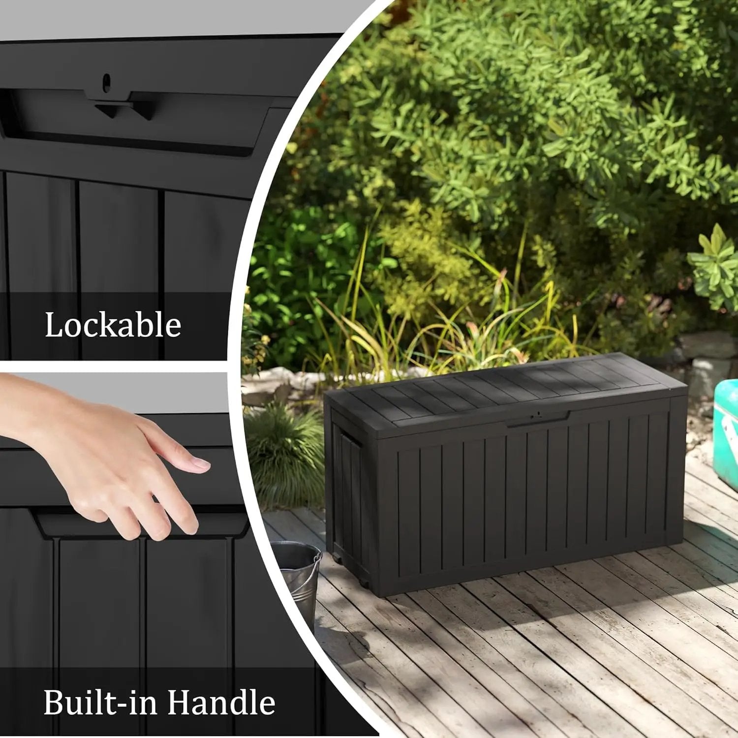 75 Gallon Waterproof Large Resin Deck Box Indoor/Outdoor Lockable Storage Container and Seating for Garden, Pool, and Patio (75 Gallon, Black) by GreenHaven Gardens