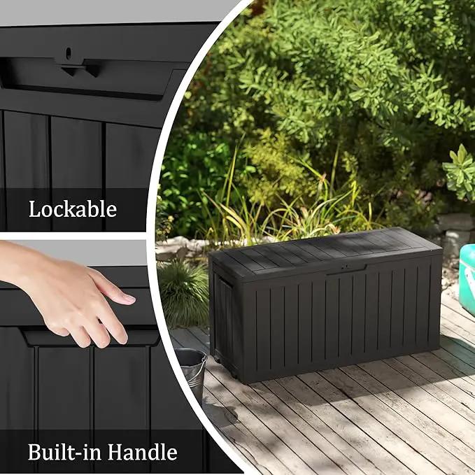 80 Gallon Outdoor Storage Box with Wheels, Waterproof Lockable Resin Deck Box Patio Storage Bin for Pool Accessories Cushion Furniture, Garden Tools, UV-Resistant Outside Delivery Black by GreenHaven Gardens