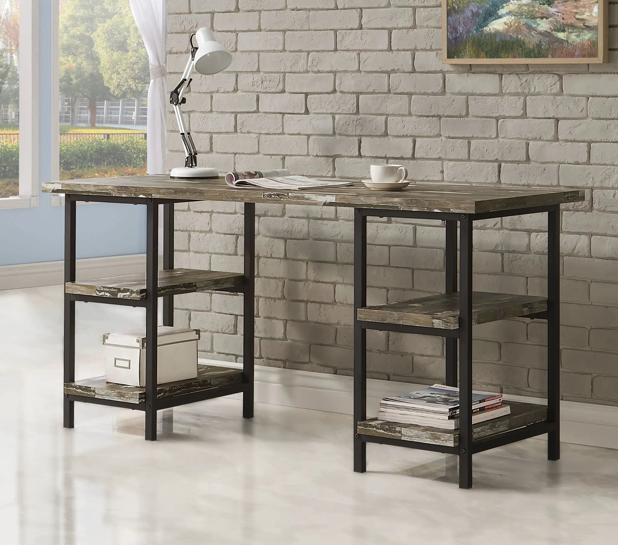 Kemper 59-inch 4-shelf Writing Desk Weathered Brown by Unique Piece Furniture