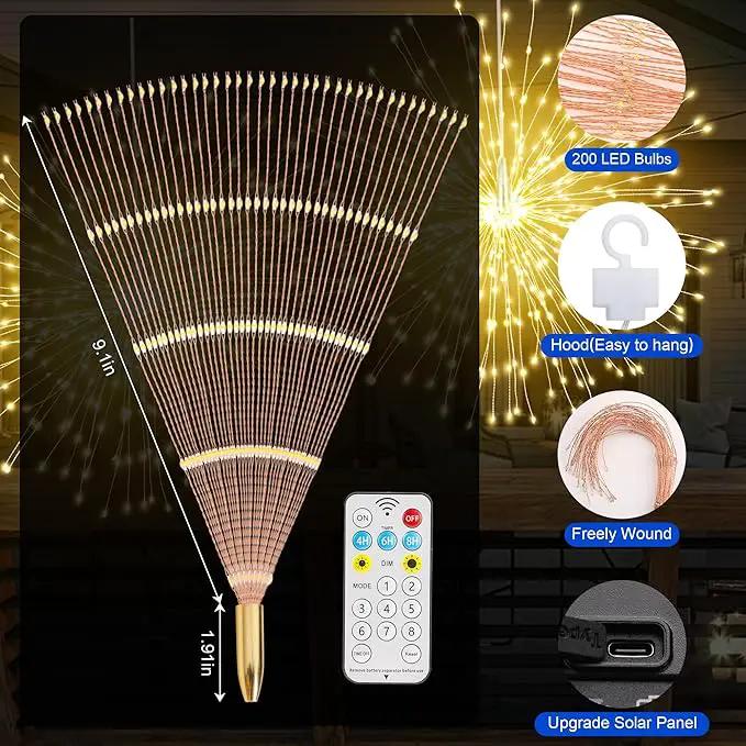 Solar Firework Lights Outdoor, 600 LED Starburst Light Outdoor with USB Rechargerable, 8 Modes Waterproof Solar Hanging Lights for Gazebo Yard Party Wedding Decorations (Warm White, 600 LED) by GreenHaven Gardens