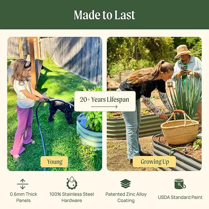 Vego garden Raised Garden Bed Kit, 17" Tall 10 in 1 Modular Raised Garden Beds Kit, Metal Planter Box for Vegetables, Flowers, Herbs, Modern Gray by GreenHaven Gardens