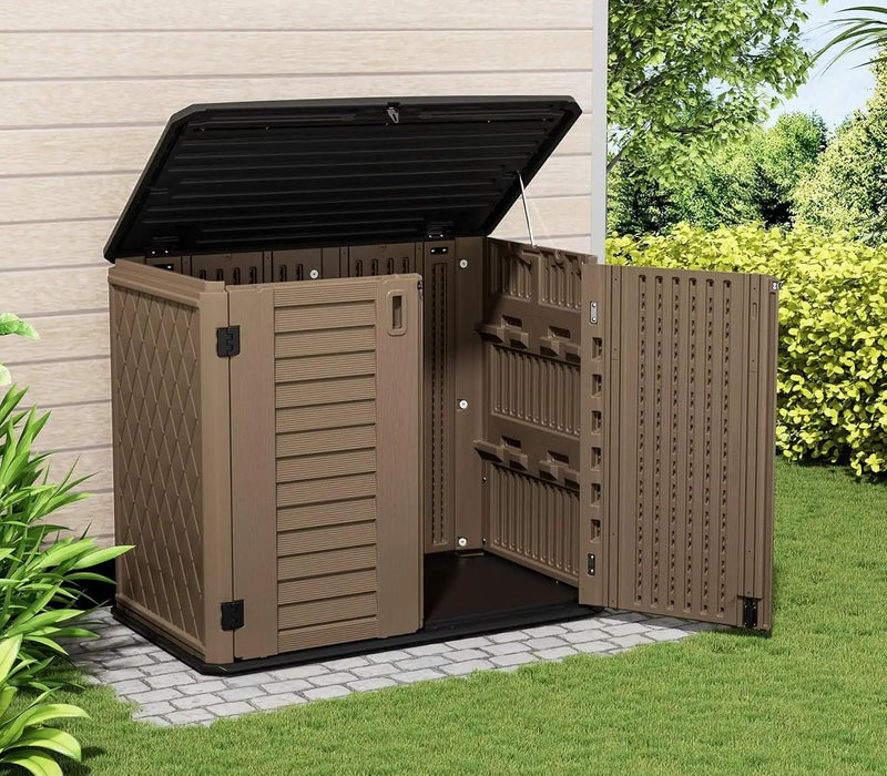 ZZM 4x2.5 FT Outdoor Storage Shed, Resin Waterproof Storage Cabinet for Garden Tools with Lockable Lid,Latch (Coffee) by GreenHaven Gardens