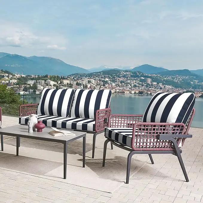 LVTXIII Outdoor/Indoor Deep Seat Cushion Patio Seat and Back Cushion Set All-Weather Replacement Chair Cushion for Garden Furniture Decoration, 24"x24"x4", Cabana Navy by GreenHaven Gardens