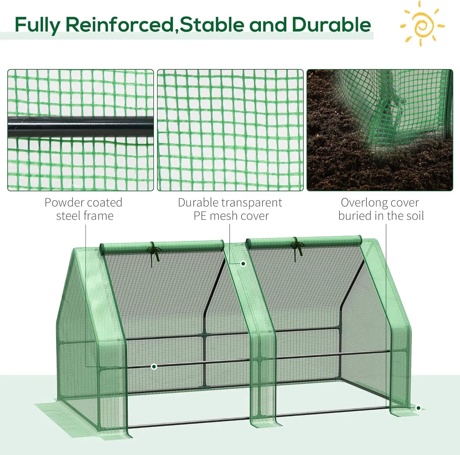 Outsunny 6' x 3' x 3' Mini Greenhouse with Zippered Doors & Roll-up Windows, Portable Plant Hot House with Durable PE Cover, Water Resistant, UV Protected for Outdoor Flowers, Vegetables, Green by GreenHaven Gardens