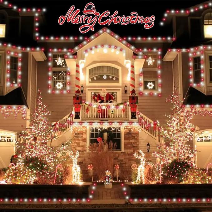 YEGUO Solar Fairy Lights Outdoor Waterproof, 4 Pack Each 33ft 100 LED String Lights, 8 Modes Silver Wire Solar Outdoor Lights (Red and White) by GreenHaven Gardens