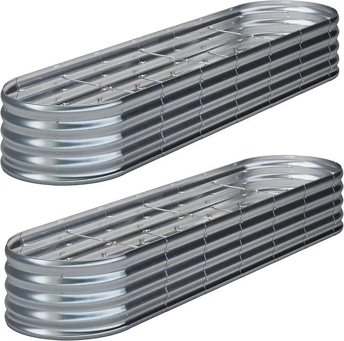 KFN 2PCS 8x1.8x1FT Galvanized Raised Garden Bed,Raised Garden Bed Kit-Oval Metal Vegetable Box,Large Planter Flower Boxes Outdoor,Planting for Vegetables,Flower,Herb,Sliver,0.7mm by GreenHaven Gardens