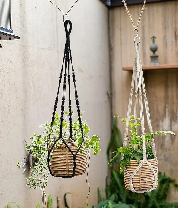 Macrame Plant Hanger Indoor Hanging with Wood Beads Macrame Planters No Tassel for Indoor Outdoor Boho Home Decor 35 Inch (Black,2pcs) by GreenHaven Gardens