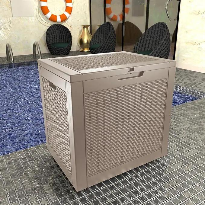 31 Gallon Outdoor Deck Box,Storage Lockable Waterproof Patio Furniture,Garden Tools,Cushions,Pool Accessories Outside Storage Resin Box(Grey) by GreenHaven Gardens