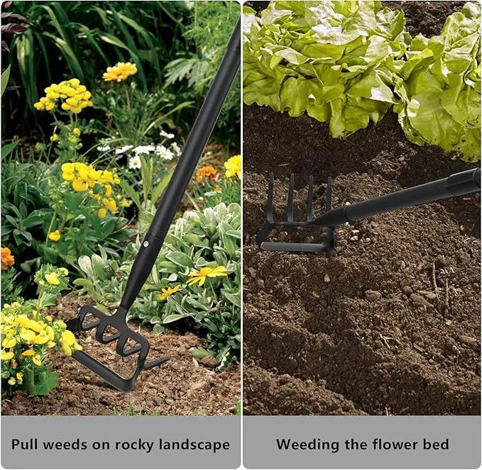 BsBsBest Hoe Garden Tools, 37-62 Inch Gardening Tools for Weeding, Stirrup Hoe Long Handle for Yard Weed Puller, Scuffle Hula Adjustable Weeding Loop Hoe for Lawn, Vegetable, Soil, Planting Black by GreenHaven Gardens
