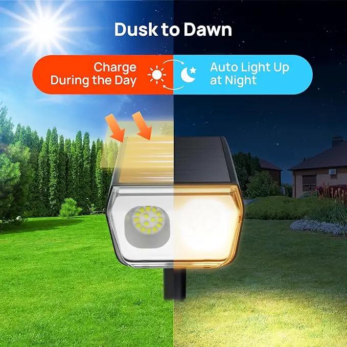 Consciot Solar Spot Lights Outdoor Waterproof, 24 LED Dusk-to-Dawn Solar Spotlight, 2 in 1 Adjustable Wall Lights, Warm White Solar Landscape Spotlights for Garden Yard Wall Walkway, 2 Pack by GreenHaven Gardens