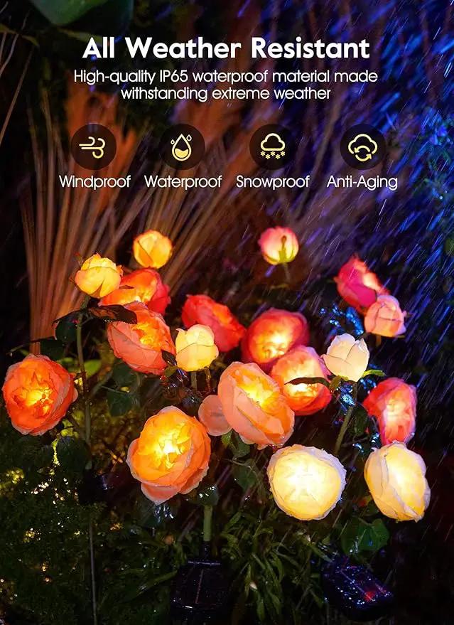 Brightown Solar Garden Lights - 4 Pack Solar Flowers Lights with Larger & More Realistic Austin Rose, Bigger Solar Panel, Solar Lights for Outside Waterproof for Yard Patio Garden Decoration by GreenHaven Gardens