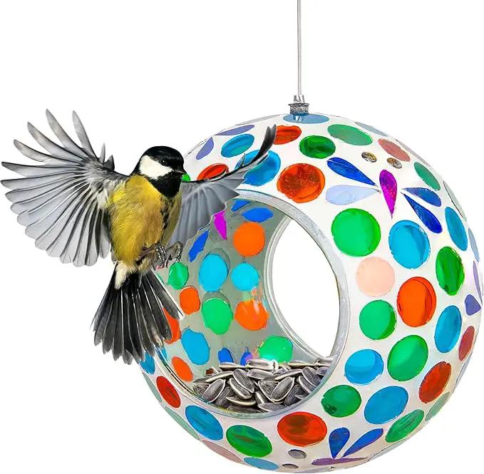 Sunnydaze 6-Inch Glass Mosaic Hanging Bird Feeder for Outdoors - Fly-Through Wild Bird Feeder - Dragonfly Dreams by GreenHaven Gardens