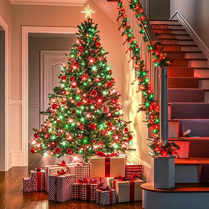 JMEXSUSS Connectable Red and Green Christmas Lights, 8 Modes 100 LED Twinkle String Lights Indoor, Clear Wire Plug-in String Lights Outdoor Waterproof by GreenHaven Gardens