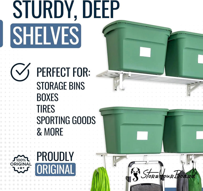 StoreYourBoard 2-Pack Heavy Duty Wall Shelves – Wall-Mounted Garage Storage Shelving and Organization for Sheds, Closets, or Utility Rooms – Holds 200 lbs, 1ft x 4ft, White by GreenHaven Gardens