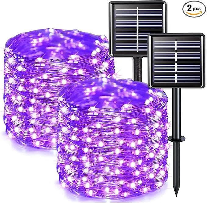 JMEXSUSS 2 Pack Purple Solar Christmas Lights, 33ft 100 LED Purple Solar Lights Outdoor, Waterproof 8 Modes Purple Fairy Lights for Outside Tree Garden Patio Christmas Halloween Decorations by GreenHaven Gardens