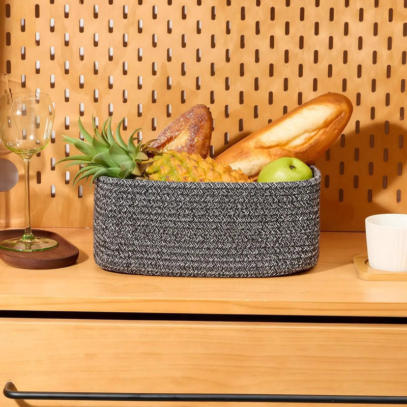 Small Storage Baskets for Organizing | Closet Organizer Bins | Shelf Toy Basket | Woven Rope Baskets | Cube Decorative Box | Shallow Basket | 11.5x7.5x4.7” | 4 Packs Dark Gray by GreenHaven Gardens