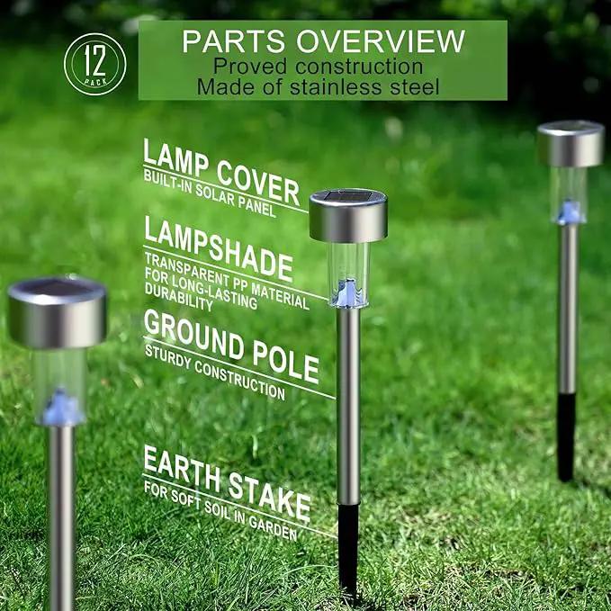 Solar Lights Outdoor Waterproof, Stainless Steel LED Landscape Lighting Outdoor Solar Lights for Outside Solar Garden Lights for Pathway, Walkway, Patio, Yard, Lawn - 12 Pack (Warm White) by GreenHaven Gardens