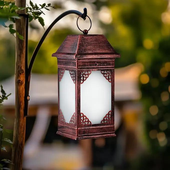 14" Solar Lanterns Outdoor Waterproof, Glass Flickering Flame Solar Lantern, Hanging Metal Lantern Decorative for Patio Front Porch Garden Backyard Tabletop Party Decoration by GreenHaven Gardens