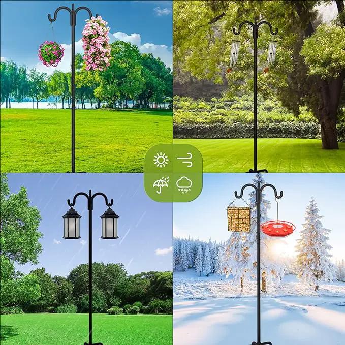 FEED GARDEN Adjustable Double Shepherds Hook for Outdoor with 5 Prong Base 76 Inch Heavy Duty Two Sided Bird Feeder Pole for Hanging Plant Baskets, Solar Light Lanterns, Wind Chimes by GreenHaven Gardens