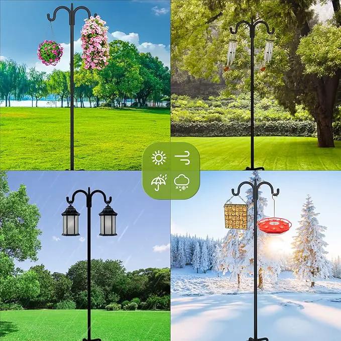 FEED GARDEN Adjustable Double Shepherds Hook for Outdoor with 5 Prong Base 92 Inch Heavy Duty Two Sided Bird Feeder Pole for Hanging Plant Baskets, Solar Light Lanterns, Wind Chimes 2 Pack by GreenHaven Gardens