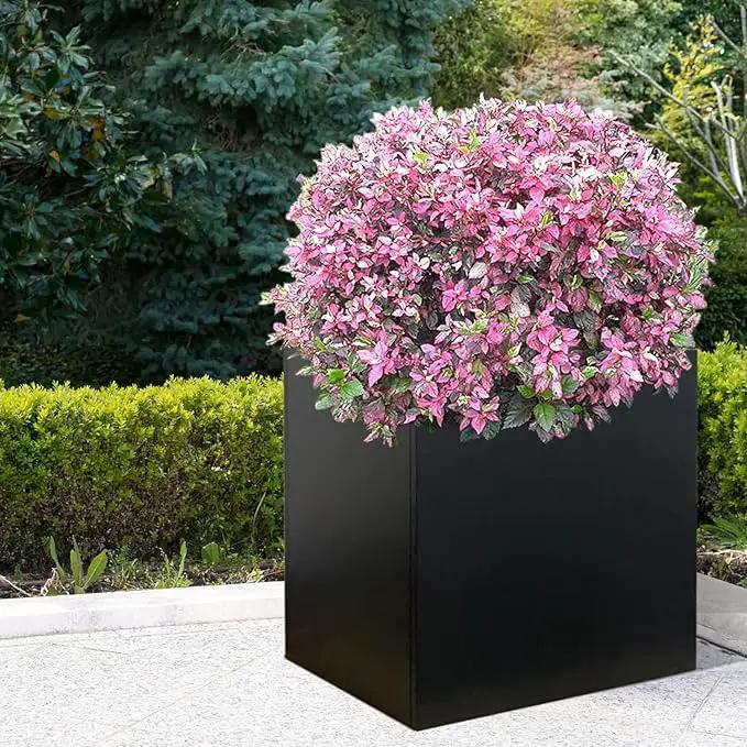 Galvanized Steel Planter Box Black Metal Planter Large Square Indoor Outdoor Planters Cube Steel Heavy Duty Flower Pot 24Inch Powder Coating Modern Commercial Residential for Patio, Deck, Yard, Garden by GreenHaven Gardens