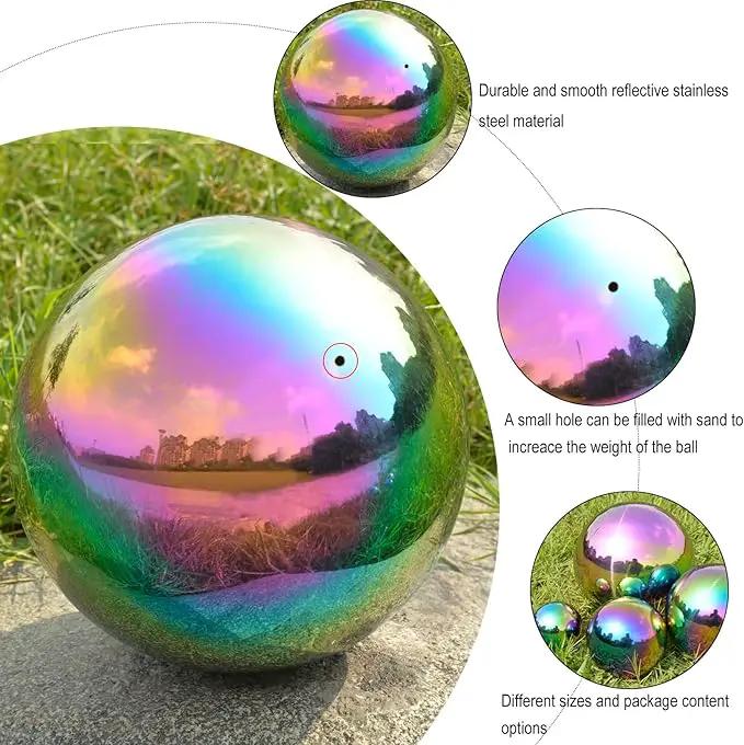 Nerien Gazing Ball, 3.9" Stainless Steel Garden Mirror Globe, Polished Ornament Sphere, Hollow Floating Reflective Hemisphere, Home Outdoor Pond Housewarming Swimming Pool Decoration, Rainbow, 2pcs by GreenHaven Gardens
