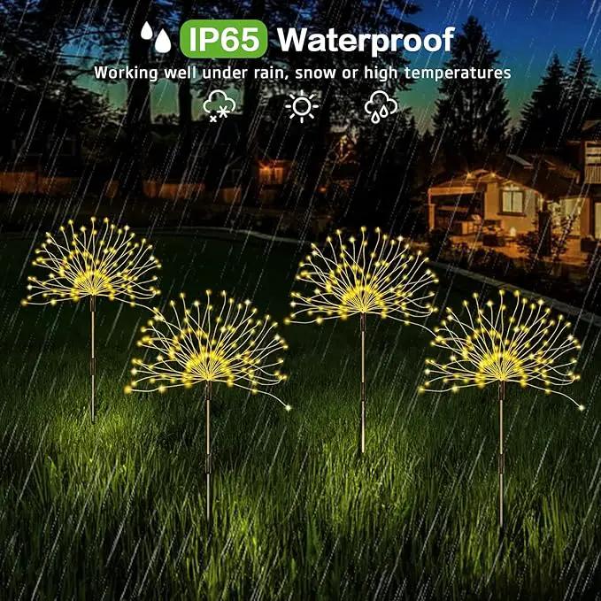 Solar Outdoor Warm White Garden Lights, 4 Pack Firework With 120 LED Starburst String 8 Modes Fairy With Remote, for Wedding Christmas, Lawn Backyard Party Patio Decoration by GreenHaven Gardens