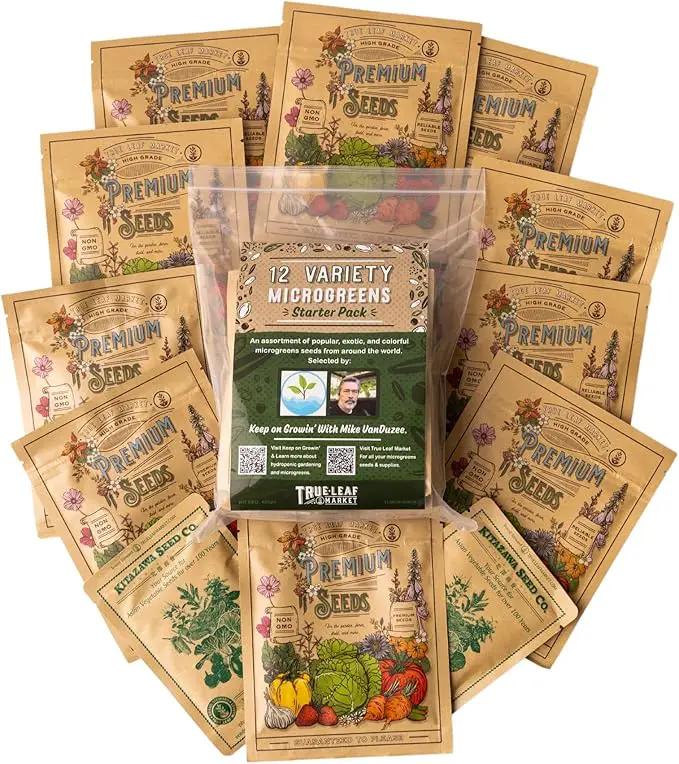12 Variety Pack Microgreens Seeds Kit - Broccoli Seeds for Sprouting Plus Purple Radish Seeds, Beet, Sunflower Microgreens Seeds, Peas, Shiso, Cilantro, Beet, Pak Choi, Korean Shiso, Cress & More by GreenHaven Gardens