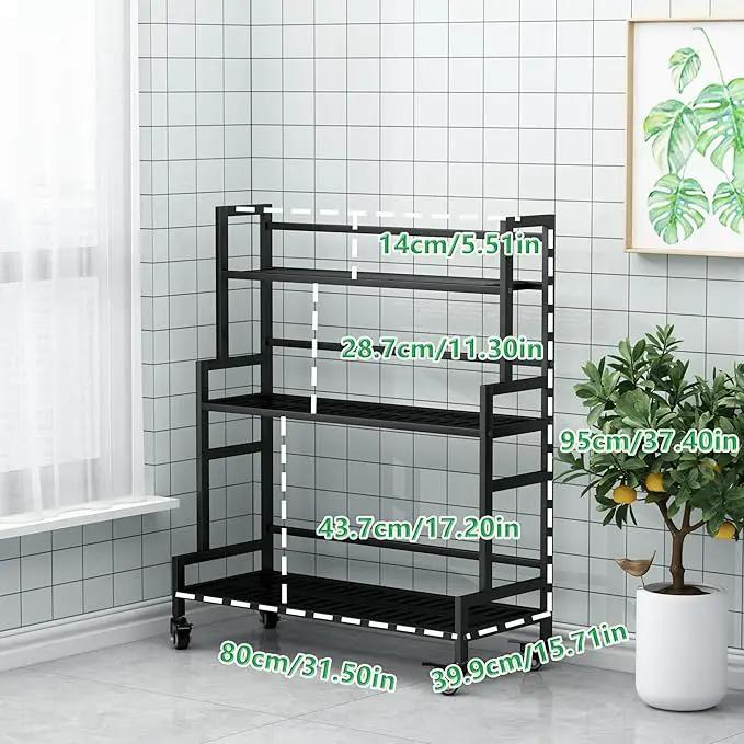 YIZAJIA Plant Stand Indoor 3 Tier Metal Outdoor Tiered Stands Shelf With wheel for Multiple Plants Potted Ladder Plant Holder Table Plant Pot Stand for Window Garden Balcony Living Room (3 Tier-Black) by GreenHaven Gardens