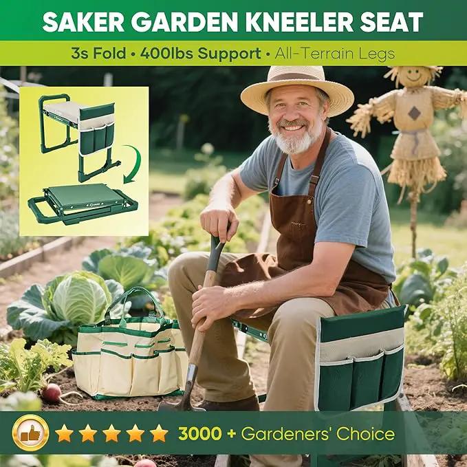 Saker Garden Kneeler and Seat Foldable Gardening Stool with Extendable Legs & Thickened Pad, Tool/Storage Bag, Heavy Duty Support for Elderly, Gardening, Outdoor Use by GreenHaven Gardens